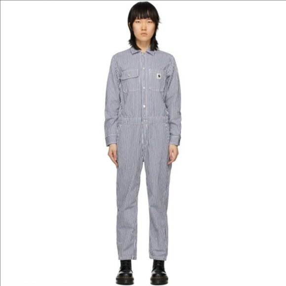 Carhartt WIP Pants - Carhartt Work In Progress Blue and White Striped Tara Coveralls